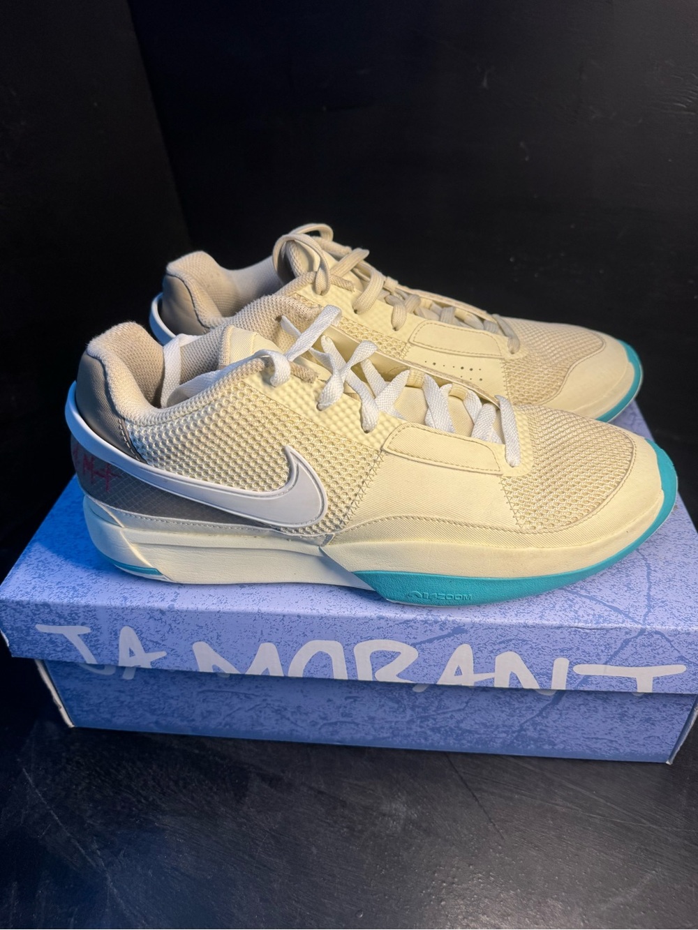 Nike Low-Top Sneakers in Cream with Teal Accents Ja morant